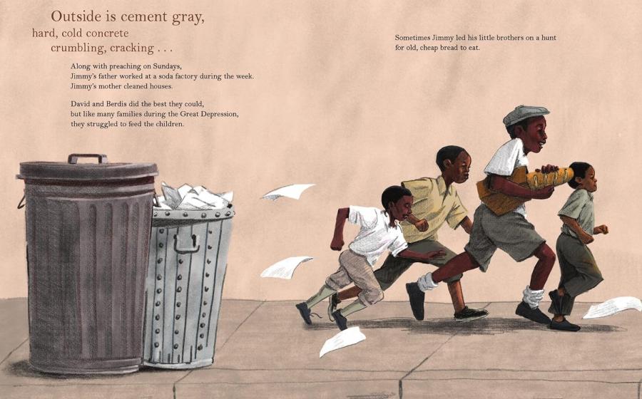 Inside page of the children's book, JImmy's Rhythm and Blues