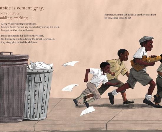 Inside page of the children's book, JImmy's Rhythm and Blues